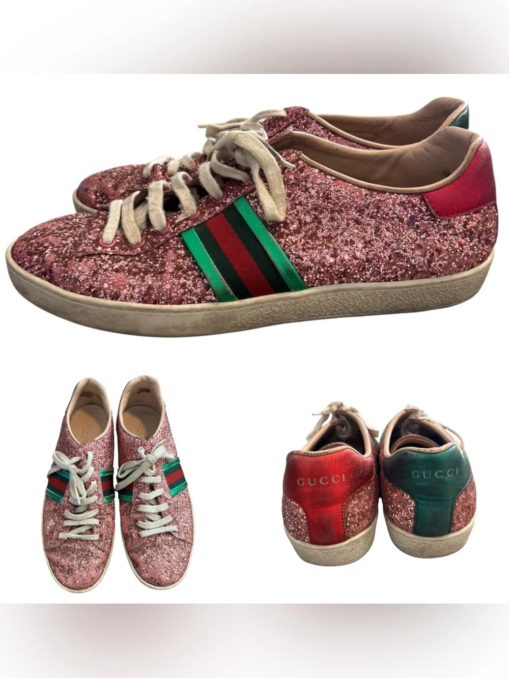 Gucci Ace Pink Glitter Sneakers - Picture 1 of 10